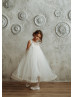 Ivory Lace Tulle Tea Length Flower Girl Dress